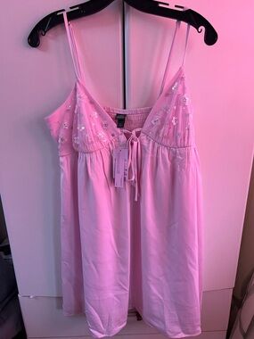 Women's Soft Pink Embroidered Chemise Sleep Dress